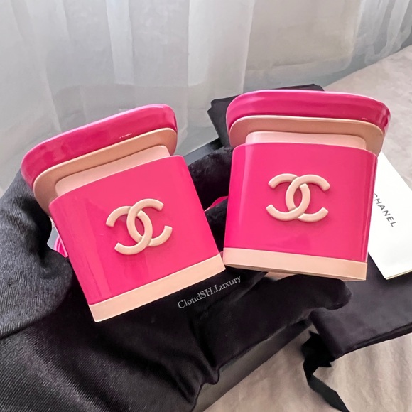 Auth Chanel 22C Pink Patent Leather CC Logo Sandals G38689 - Size 37.5 - Picture 7 of 9
